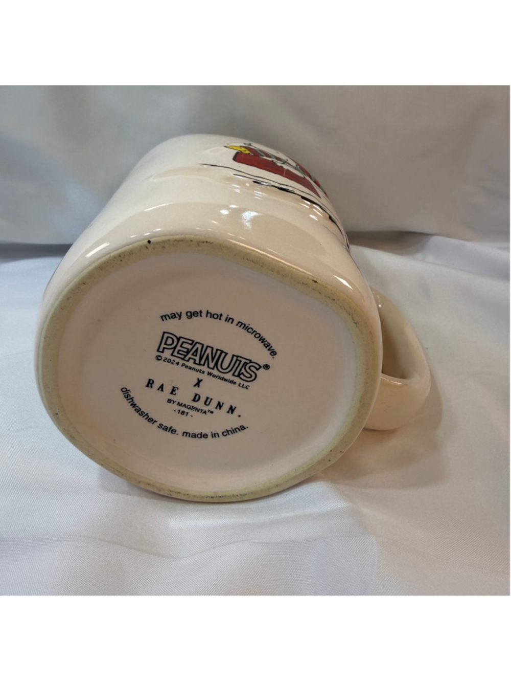 Rae Dunn Peanuts Chasing Snowflakes Snoopy & Woodstock Christmas Mug 2024 - Picture 3 of 4